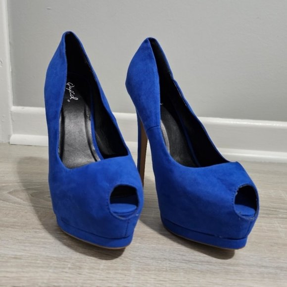 Qupid Royal Blue Peep Toe Pump 8.5 - Picture 8 of 8
